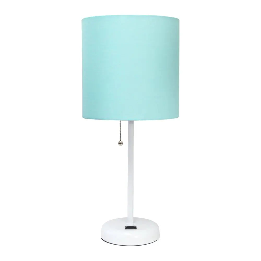 Set of Two 20" White Metal Table Lamp With Aqua Drum Shade HomeRoots
