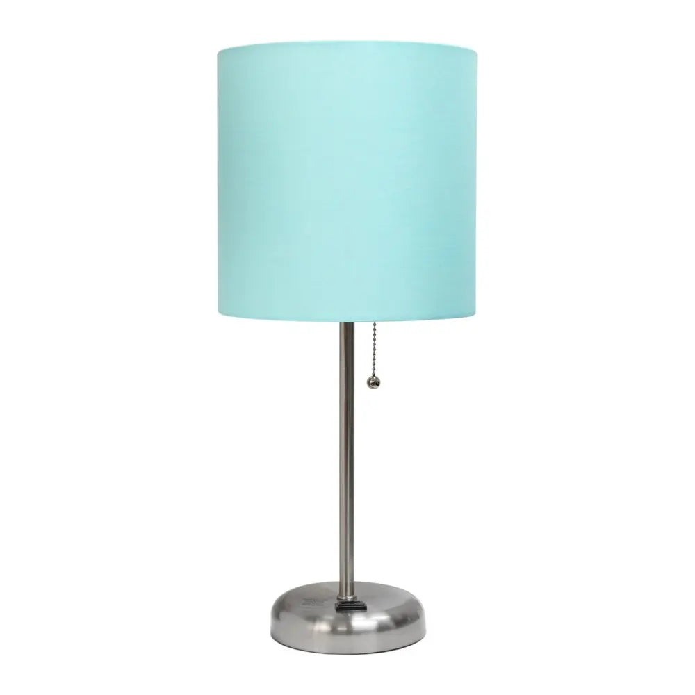 Set of Two 20" Silver Metal Table Lamp With Aqua Drum Shade HomeRoots