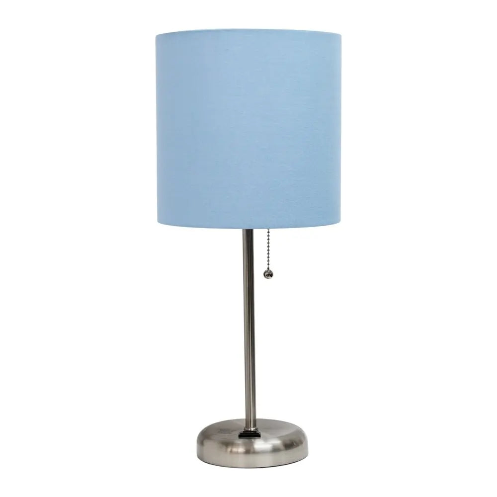 Set of Two 20" Silver Metal Table Lamp With Blue Drum Shade HomeRoots