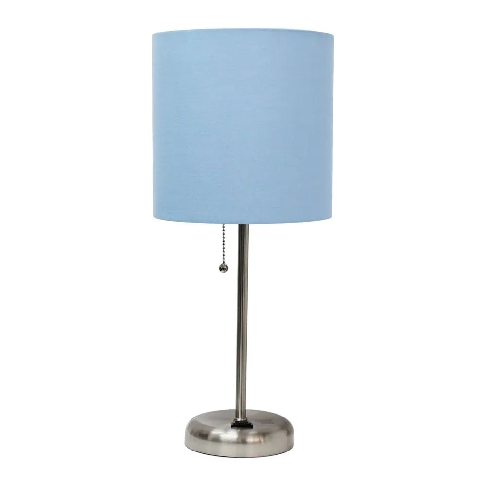 Set of Two 20" Silver Metal Table Lamp With Blue Drum Shade HomeRoots