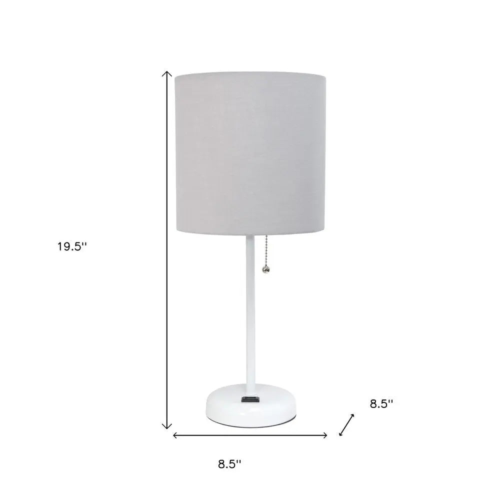 Set of Two 20" White Metal Table Lamp With Gray Drum Shade HomeRoots