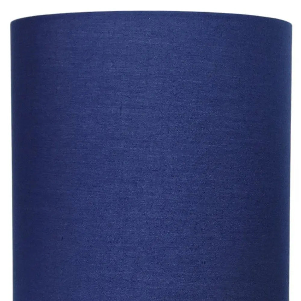 Set of Two 20" Silver Metal Table Lamp With Navy Blue Drum Shade HomeRoots