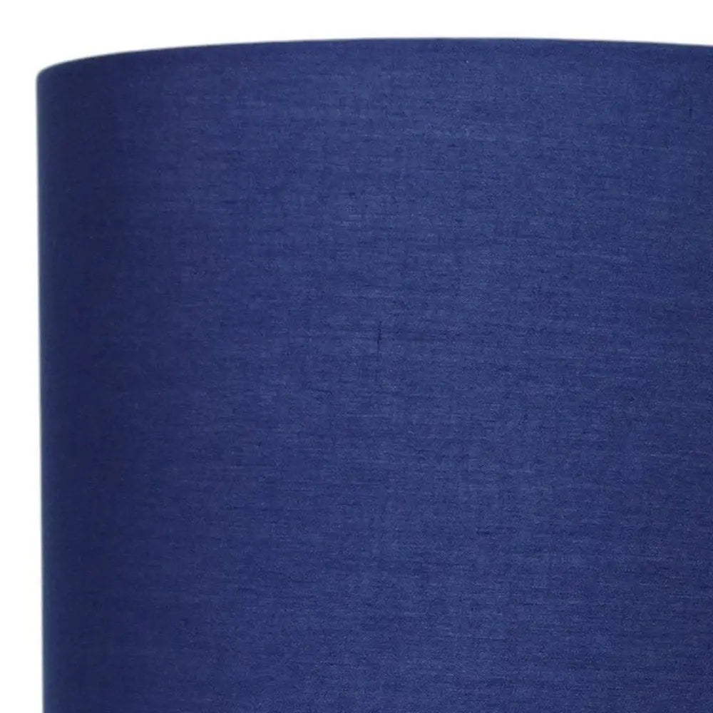 Set of Two 20" Silver Metal Table Lamp With Navy Blue Drum Shade HomeRoots