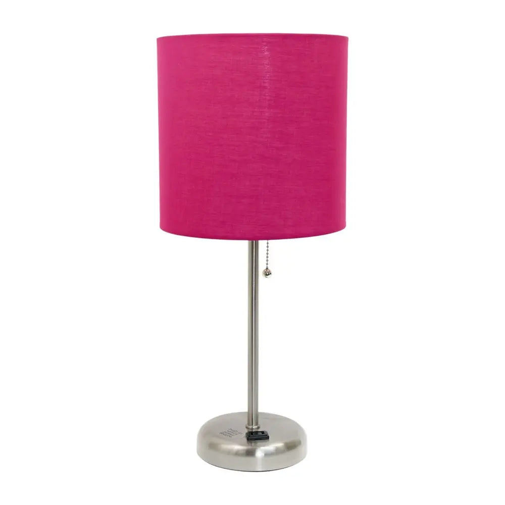 Set of Two 20" Silver Metal Table Lamp With Pink Drum Shade HomeRoots