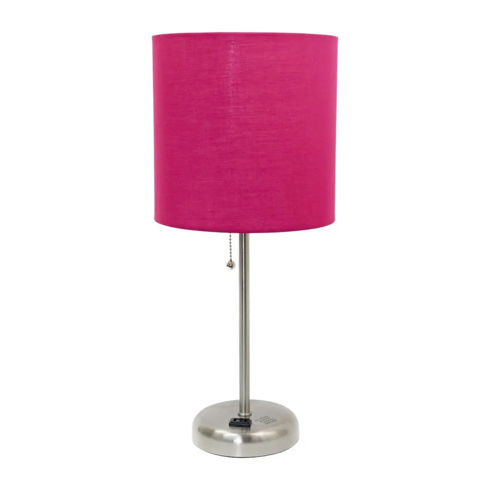 Set of Two 20" Silver Metal Table Lamp With Pink Drum Shade HomeRoots