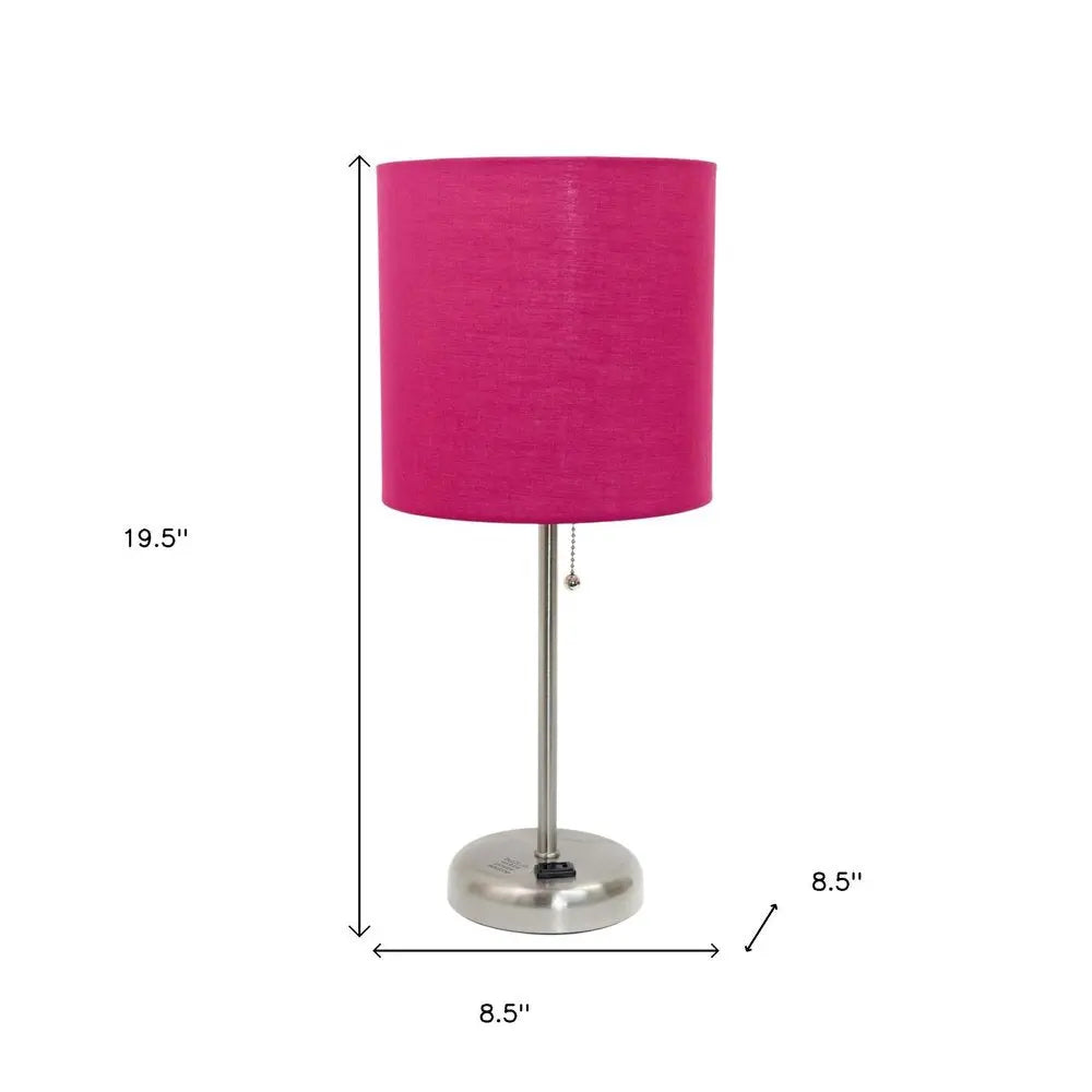 Set of Two 20" Silver Metal Table Lamp With Pink Drum Shade HomeRoots