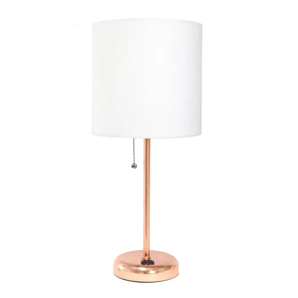 Set of Two 20" Rose Gold Metal Table Lamp With White Drum Shade HomeRoots