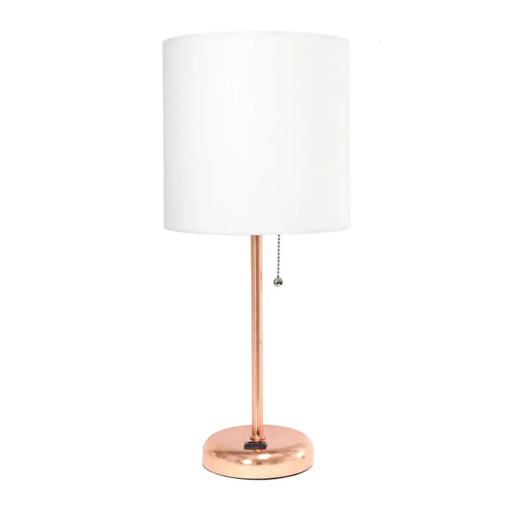 Set of Two 20" Rose Gold Metal Table Lamp With White Drum Shade HomeRoots