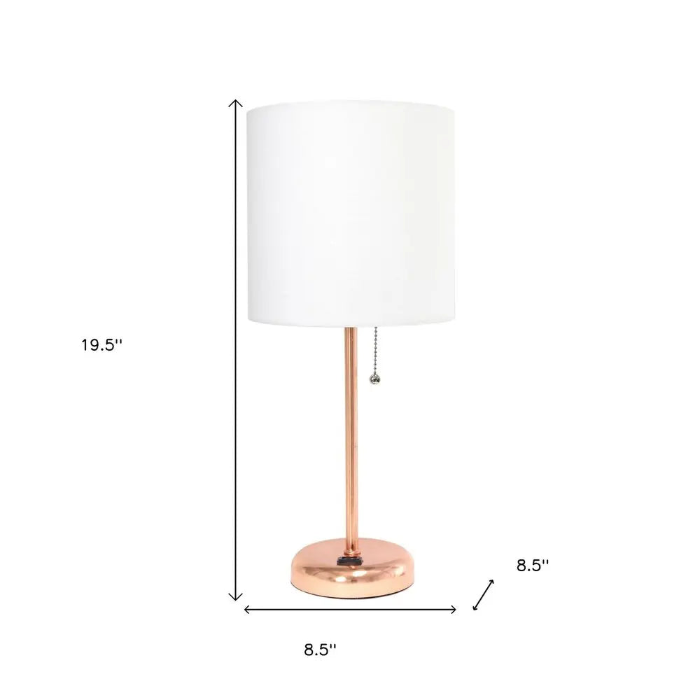 Set of Two 20" Rose Gold Metal Table Lamp With White Drum Shade HomeRoots