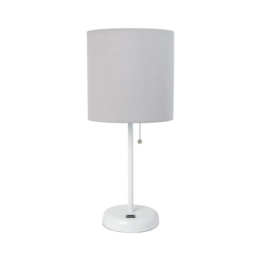 20" White Metal USB Table Lamp LED With Gray Drum Shade HomeRoots