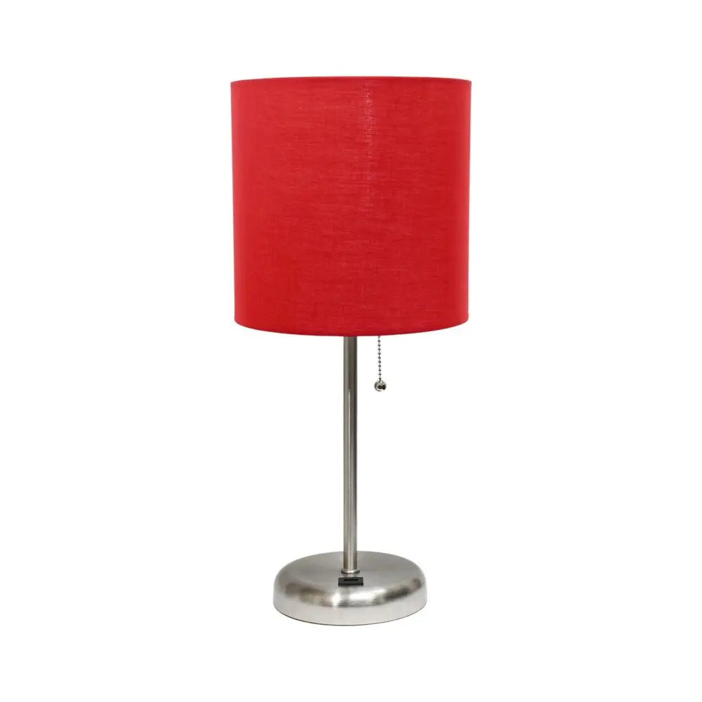 20" Silver Metal USB Table Lamp LED With Red Drum Shade HomeRoots
