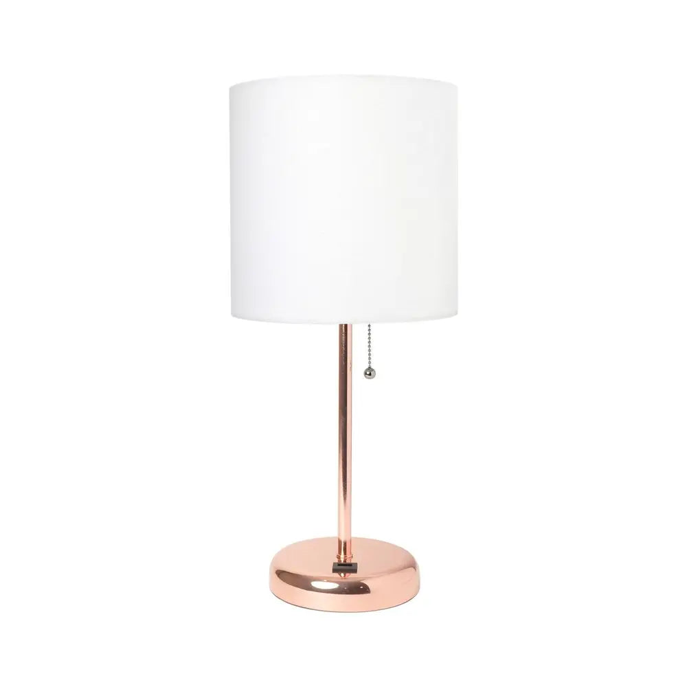 20" Rose Gold Metal USB Table Lamp LED With White Drum Shade HomeRoots