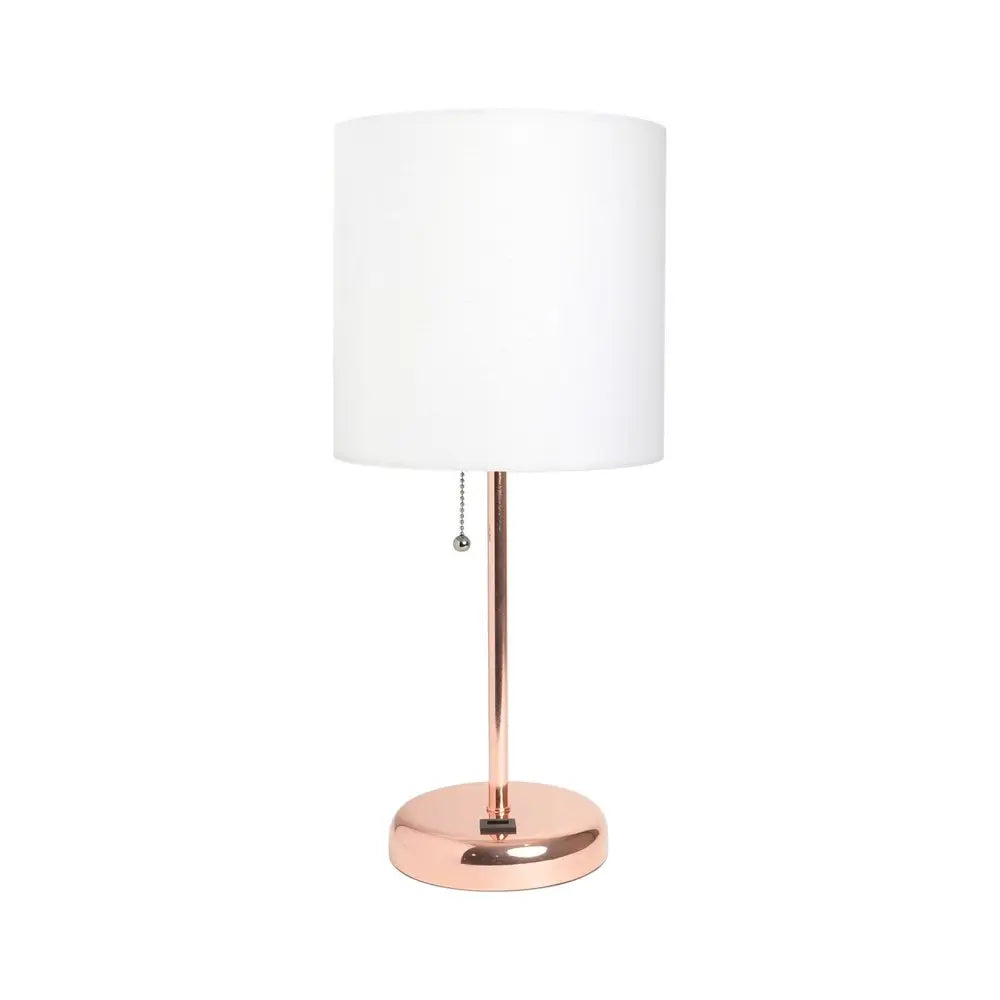 20" Rose Gold Metal USB Table Lamp LED With White Drum Shade HomeRoots