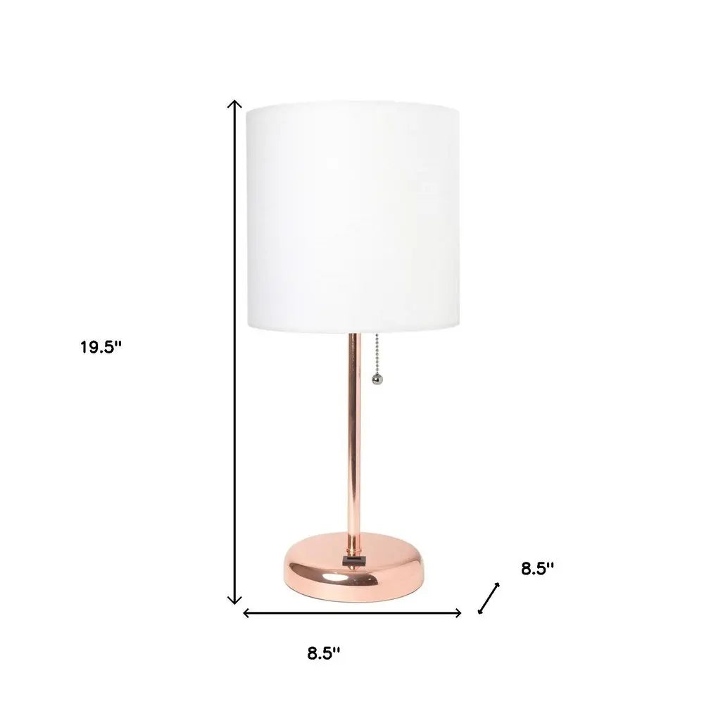 20" Rose Gold Metal USB Table Lamp LED With White Drum Shade HomeRoots