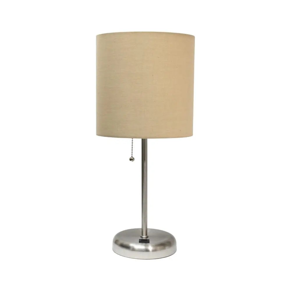20" Silver Metal USB Table Lamp LED With Tan Drum Shade HomeRoots