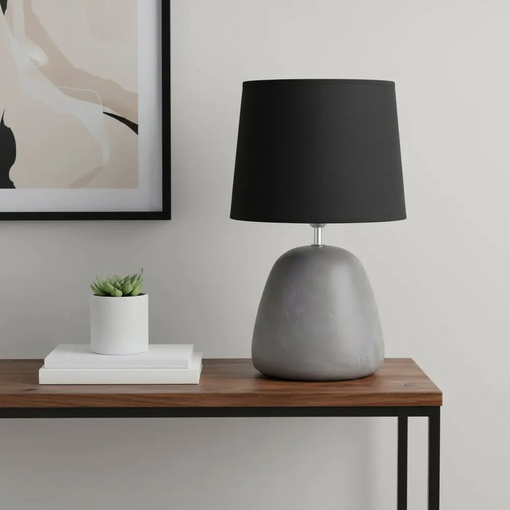 17" Gray Concrete Round Table Lamp With Black Drum Shade HomeRoots