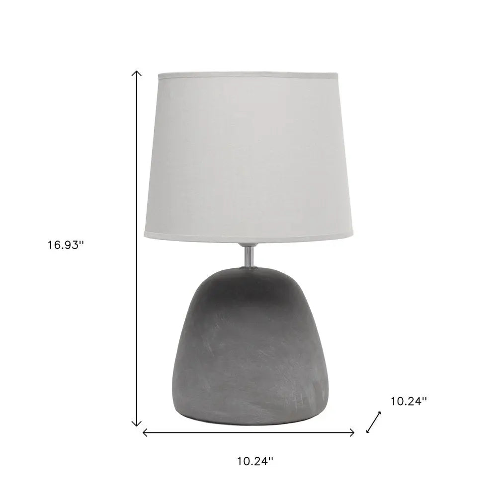 17" Dark Gray Concrete Round Table Lamp With Light Gray Drum Shade HomeRoots