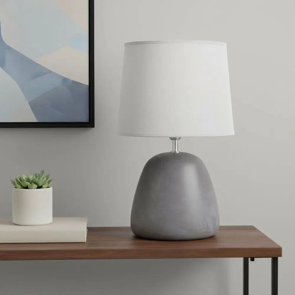 17" Dark Gray Concrete Round Table Lamp With Light Gray Drum Shade HomeRoots