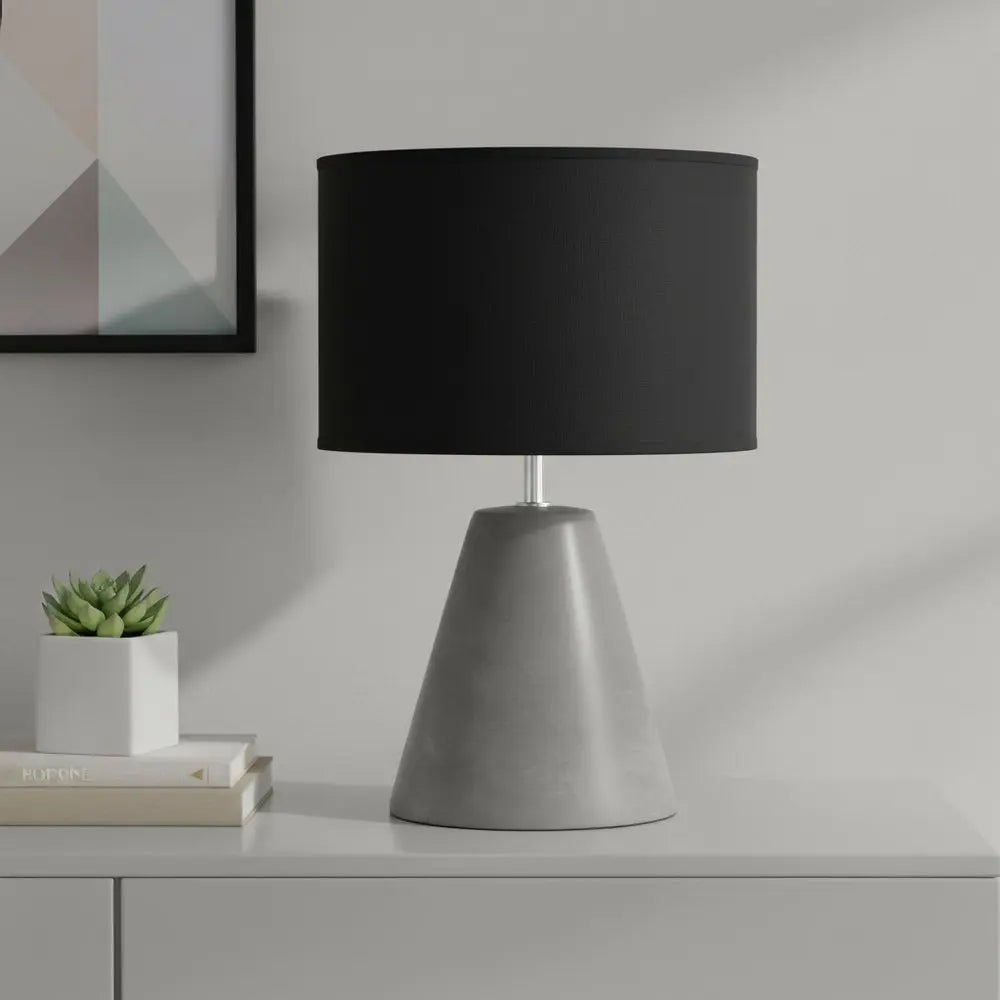 14" Gray Concrete Novelty Table Lamp With Black Drum Shade HomeRoots