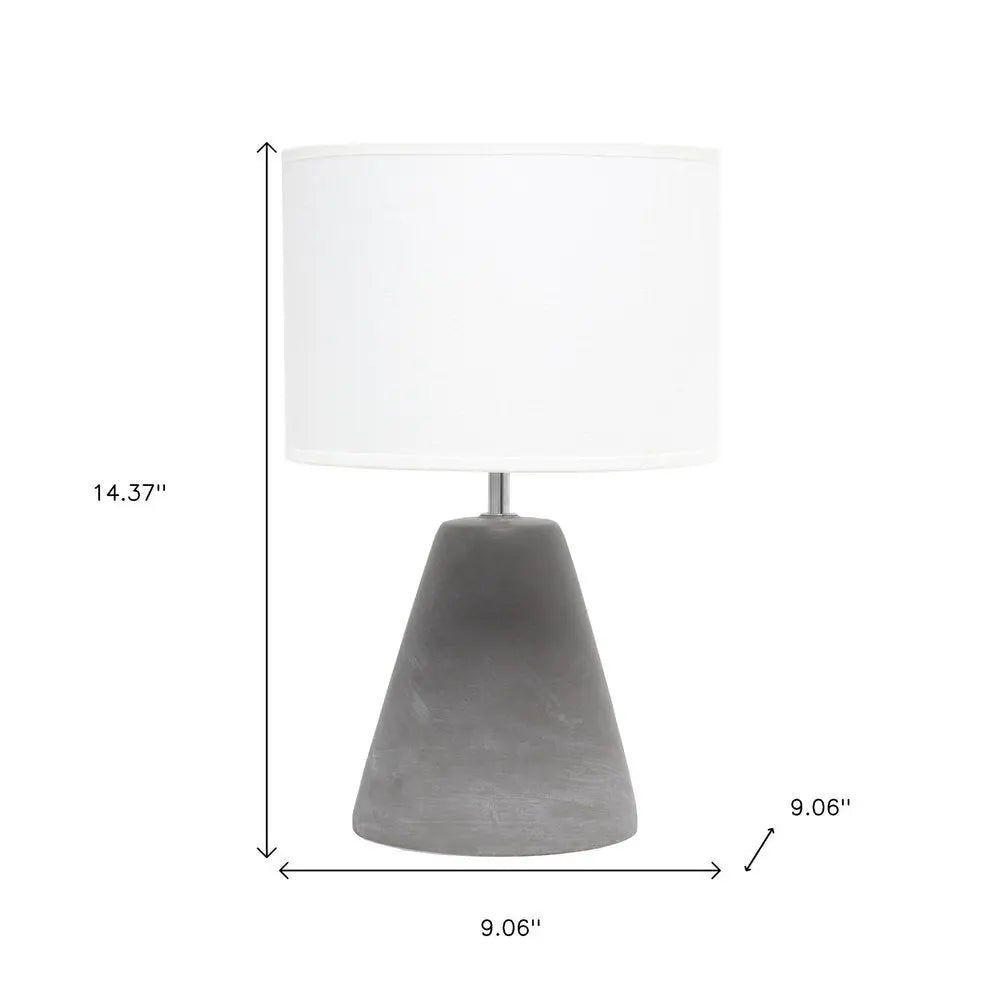 14" White Concrete Novelty Table Lamp With White Drum Shade HomeRoots
