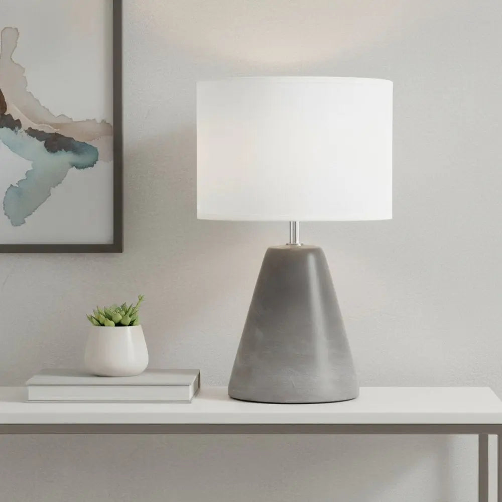 14" White Concrete Novelty Table Lamp With White Drum Shade HomeRoots