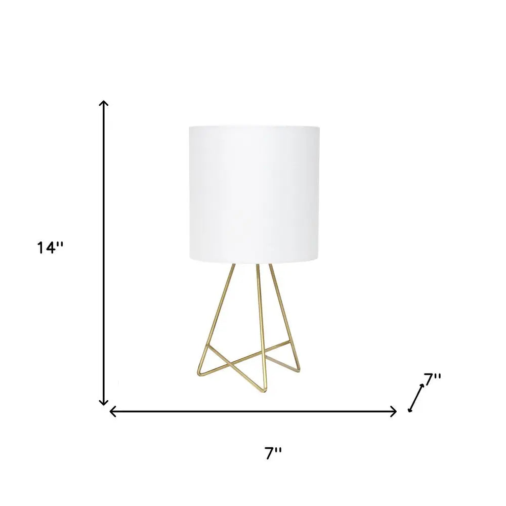 14" Gold Metal Tripod Table Lamp With White Drum Shade HomeRoots