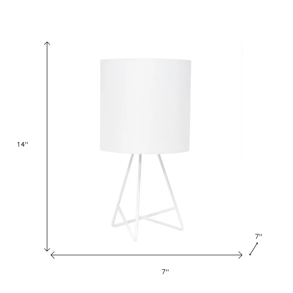 14" White Metal Tripod Table Lamp LED With White Drum Shade HomeRoots