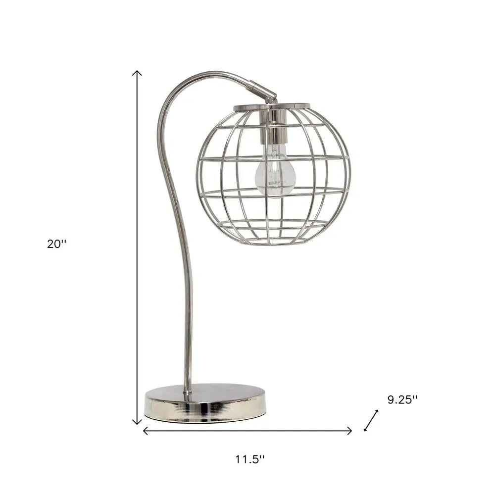 20" Silver Metal Novelty Table Lamp With Silver Globe Shade HomeRoots