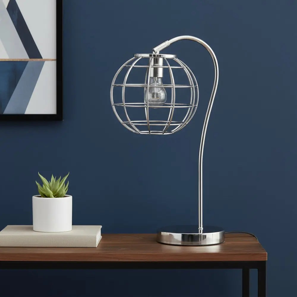 20" Silver Metal Novelty Table Lamp With Silver Globe Shade HomeRoots