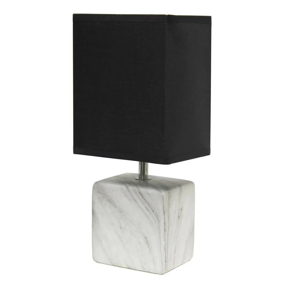 12" White And Black Ceramic Square Table Lamp With Black Shade HomeRoots