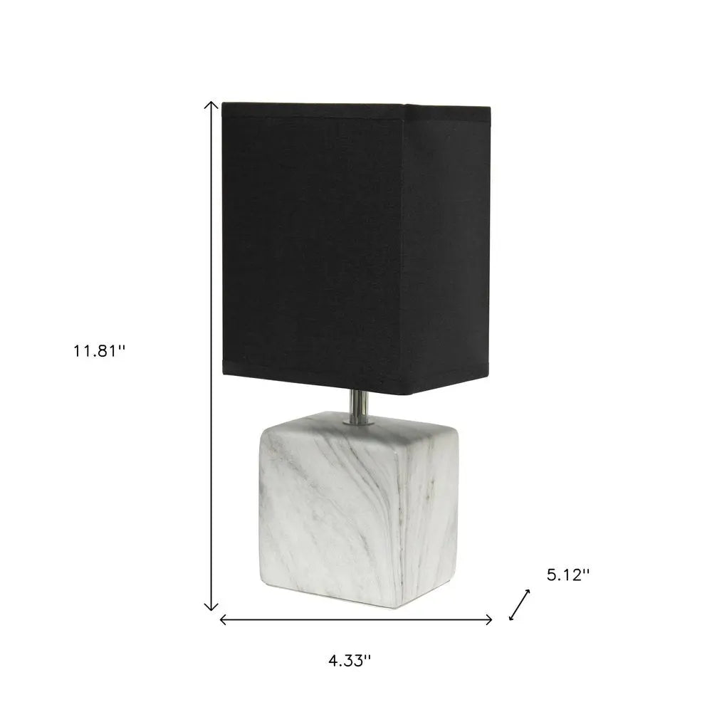 12" White And Black Ceramic Square Table Lamp With Black Shade HomeRoots