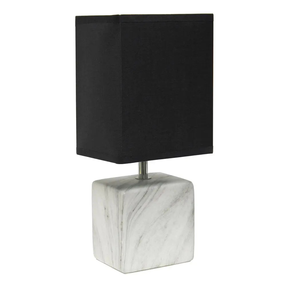 12" White And Black Ceramic Square Table Lamp With Black Shade HomeRoots