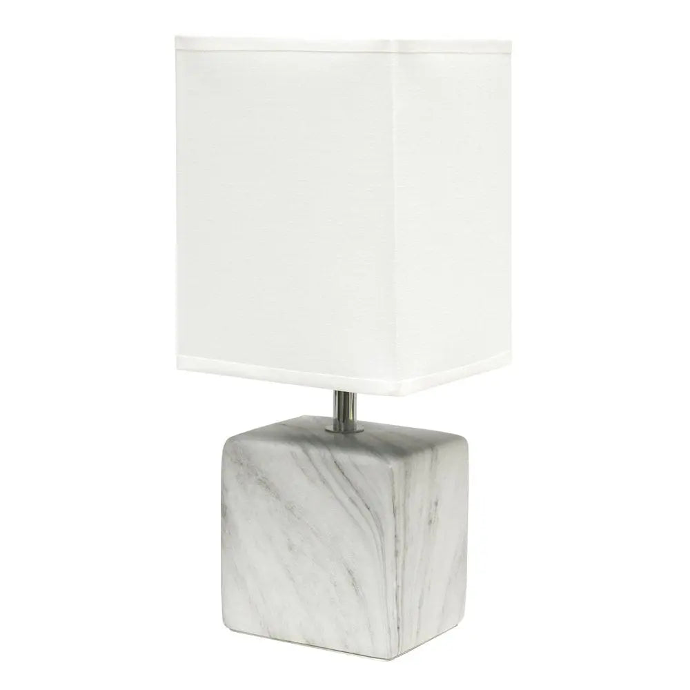 12" White And Black Ceramic Square Table Lamp With White Shade HomeRoots