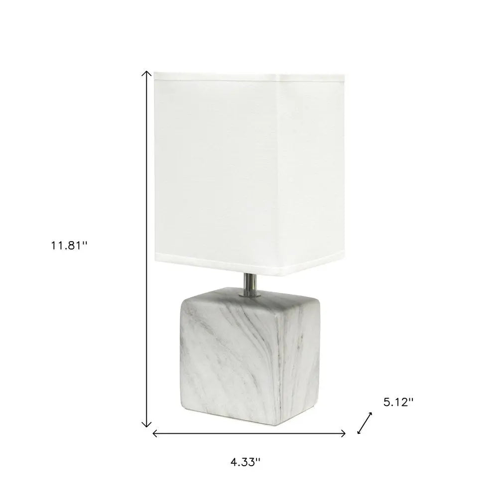 12" White And Black Ceramic Square Table Lamp With White Shade HomeRoots