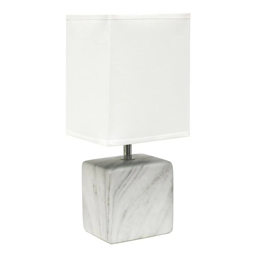 12" White And Black Ceramic Square Table Lamp With White Shade HomeRoots