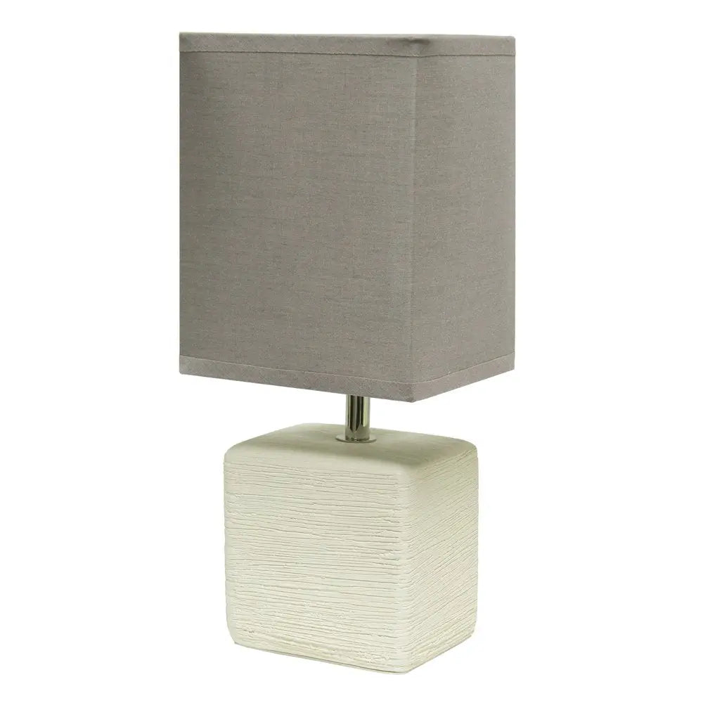 12" White Ceramic Square Table Lamp With Gray Shade HomeRoots