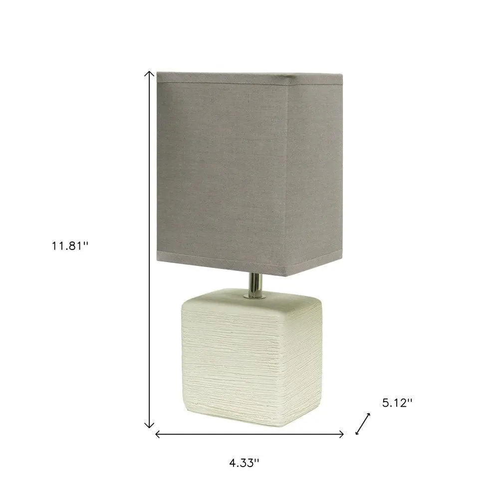 12" White Ceramic Square Table Lamp With Gray Shade HomeRoots