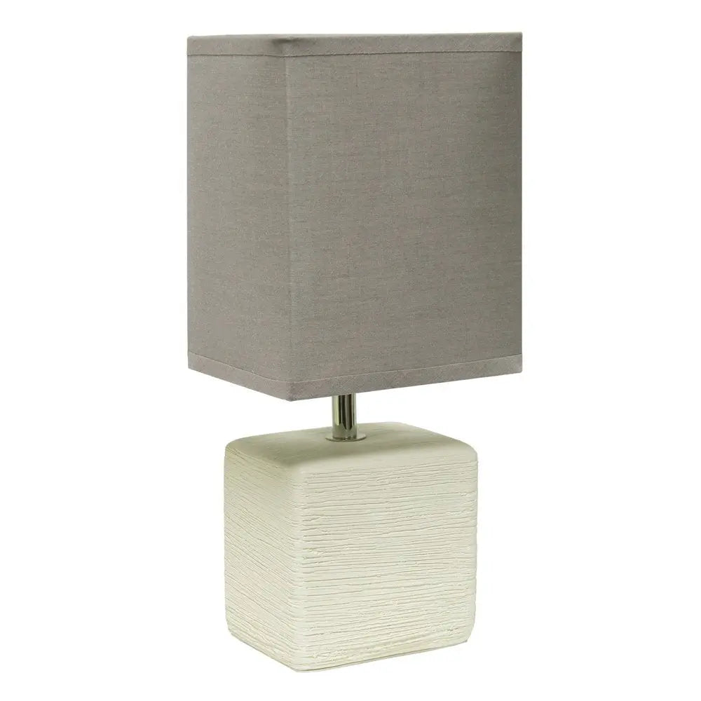 12" White Ceramic Square Table Lamp With Gray Shade HomeRoots