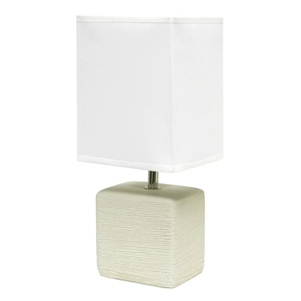 12" Off White Ceramic Square Table Lamp With White Shade HomeRoots