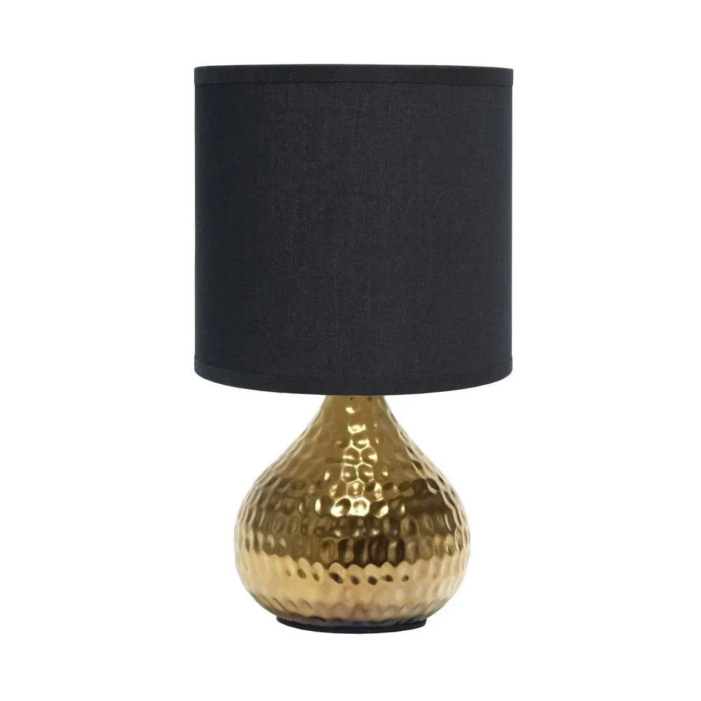 9" Gold Porcelain Round Table Lamp With Black Drum Shade HomeRoots