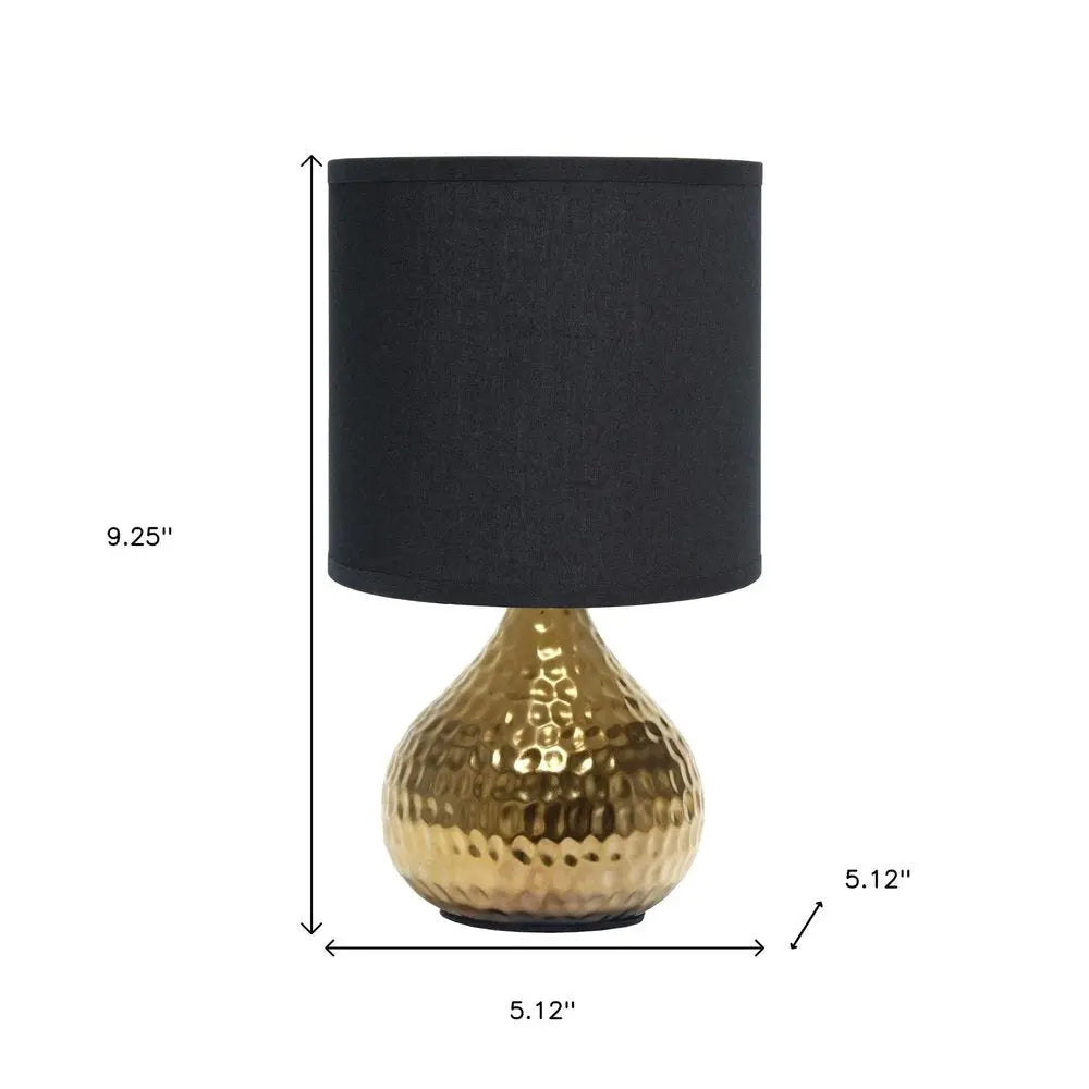 9" Gold Porcelain Round Table Lamp With Black Drum Shade HomeRoots