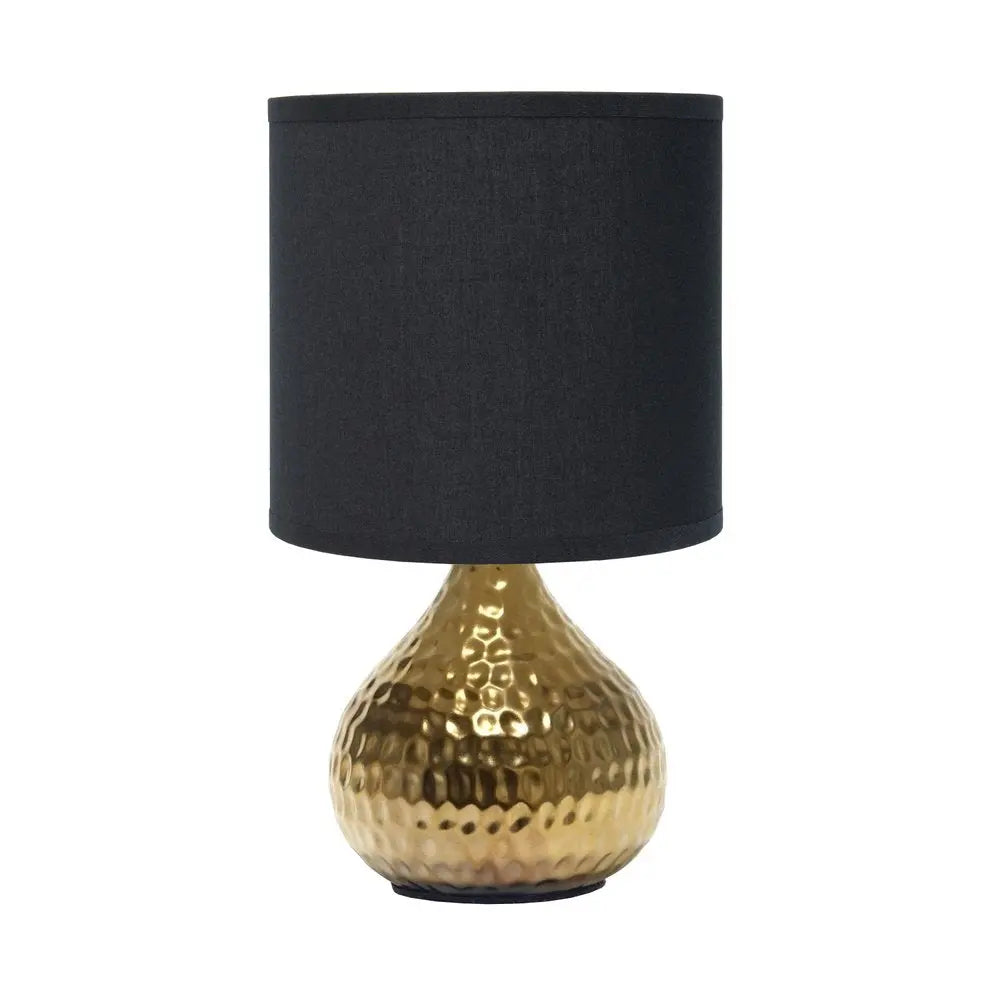 9" Gold Porcelain Round Table Lamp With Black Drum Shade HomeRoots