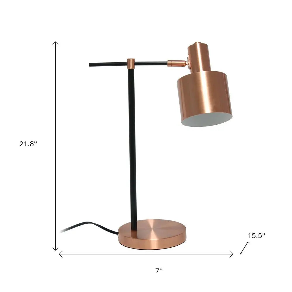 22" Rose Gold And Black Metal Table Lamp With Rose Gold Globe Shade HomeRoots