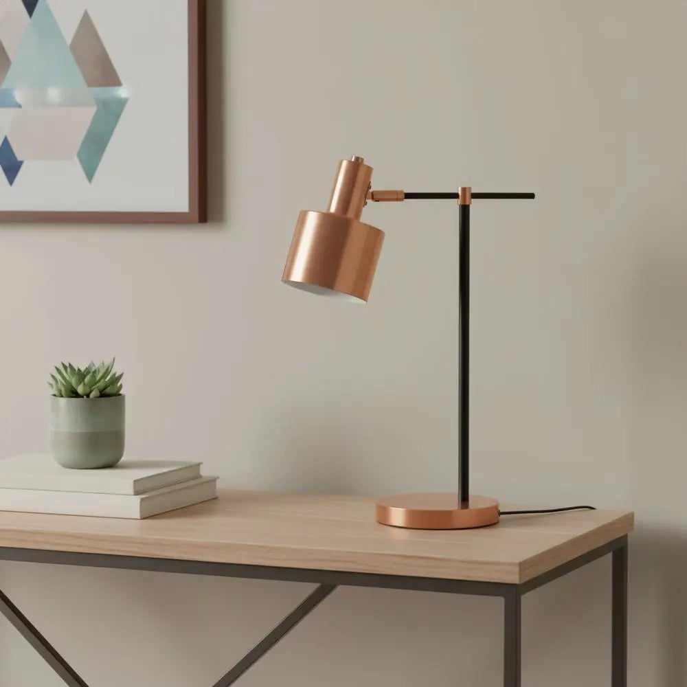 22" Rose Gold And Black Metal Table Lamp With Rose Gold Globe Shade HomeRoots