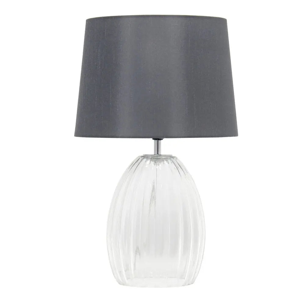 18" Clear Glass Novelty Table Lamp With Gray Drum Shade HomeRoots