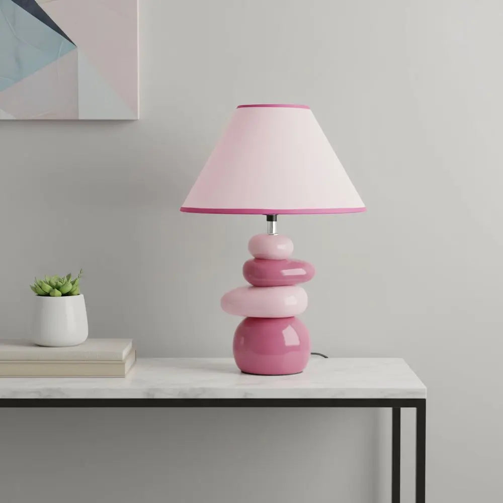 18" Dark Pink And Light Pink Ceramic Novelty Table Lamp LED With Dark Pink And Light Pink Empire Shade HomeRoots