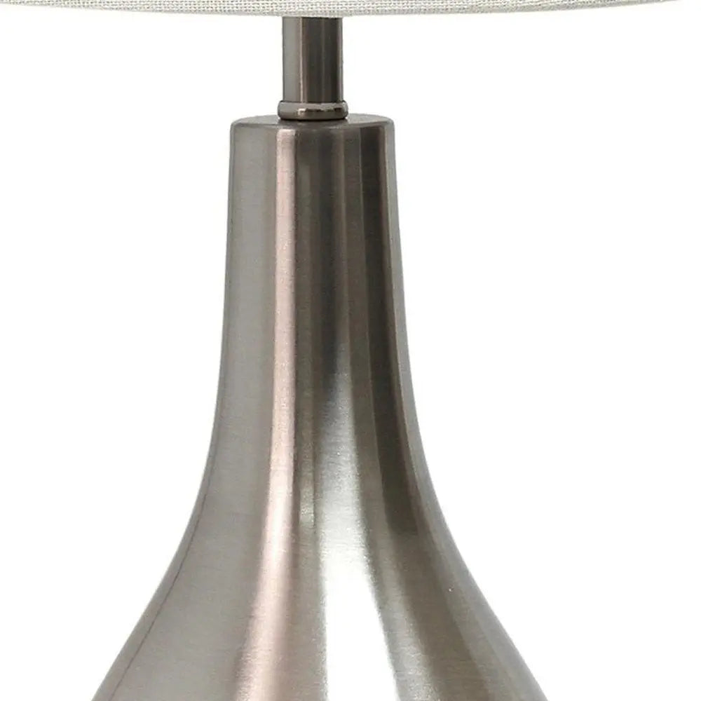 20" Nickel Metal Round Table Lamp With White Drum Shade HomeRoots