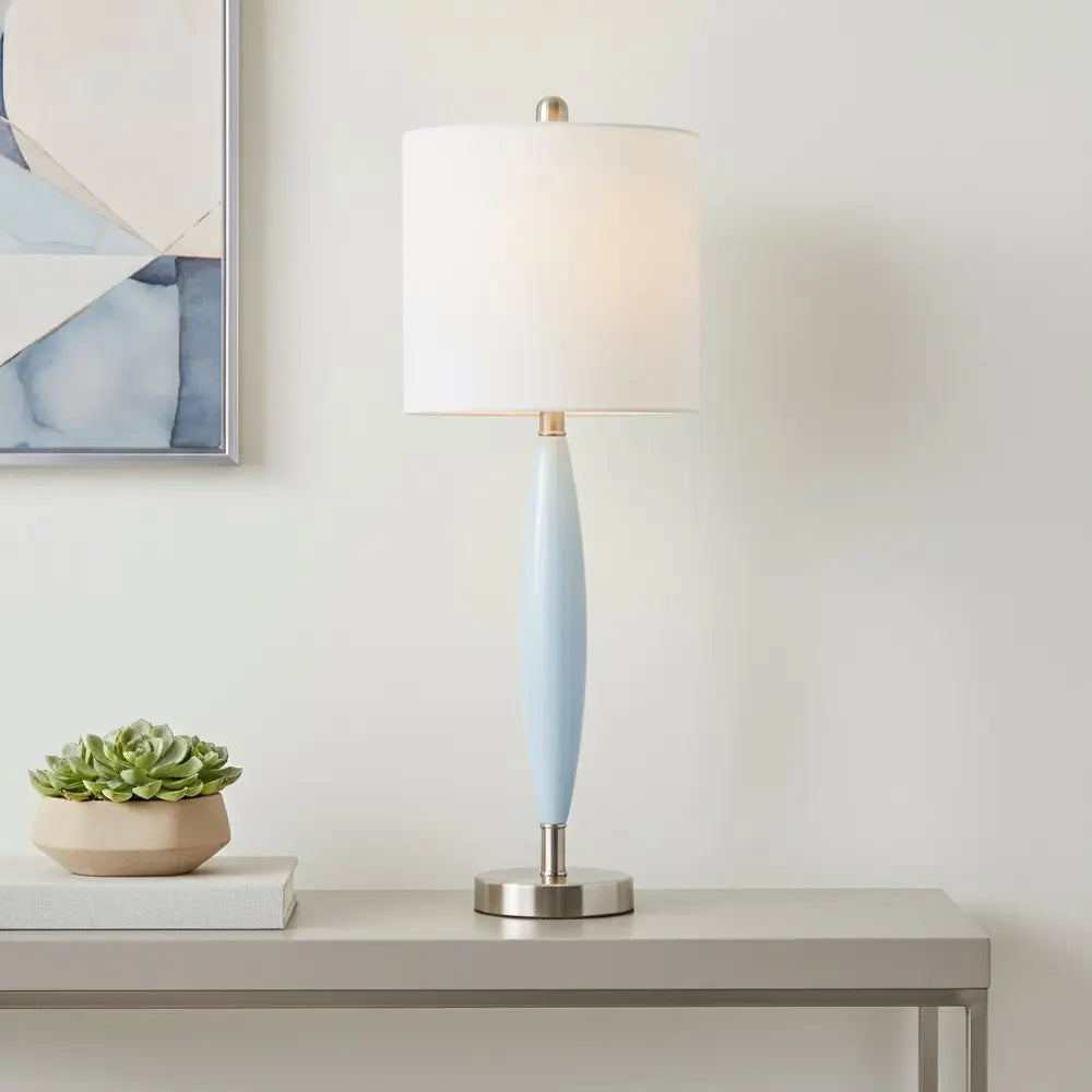 27" Blue And Silver Metal Novelty Table Lamp With White Drum Shade HomeRoots