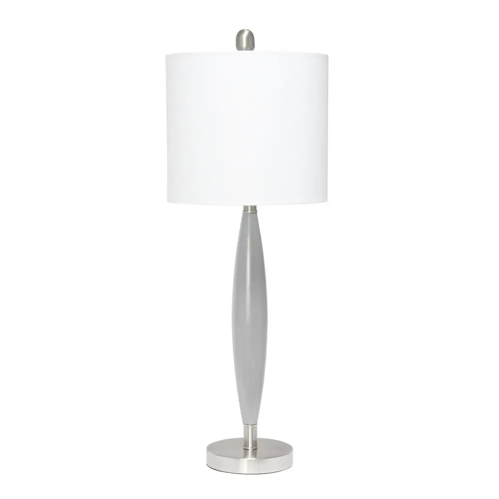 27" Gray And Silver Metal Novelty Table Lamp With White Drum Shade HomeRoots
