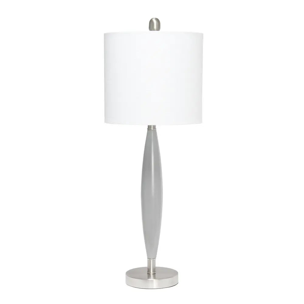 27" Gray And Silver Metal Novelty Table Lamp With White Drum Shade HomeRoots